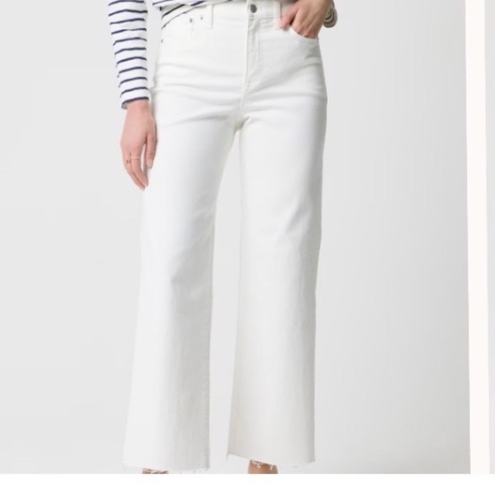 J.Crew White Wide-Leg Crop Jeans High Rise Raw Hem BR051 Womens 33 NEW